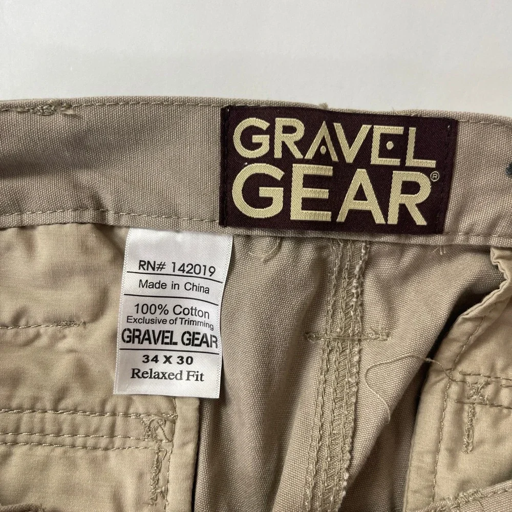 Gravel Gear Pants Mens 34x30 Beige Canvas Cargo Relaxed Fit Workwear Utility